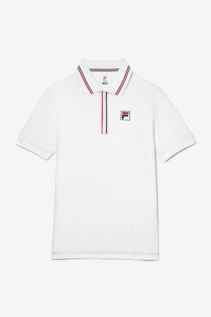 FILA Heritage Jacquard Polos White / Red / Navy,Mens Tennis | CA.PTHKEF807